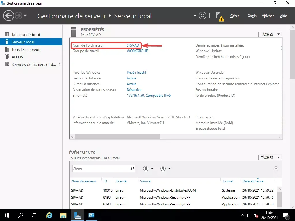 Serveur Local > Nom de l'ordinateur