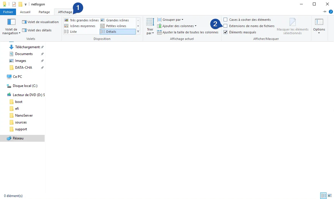 Cochez Extensions de noms de fichiers
