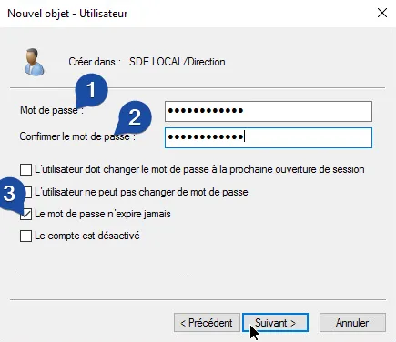 Définissez un mot de passe conforme à votre politique de sécurité