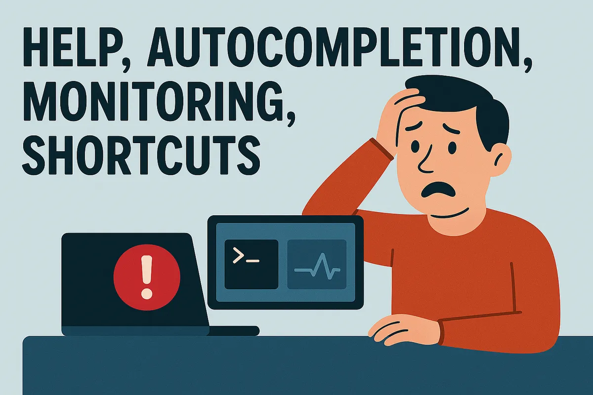 Aide, autocomplétion, supervision, raccourcis