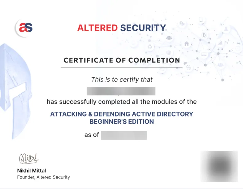 Certificat de complétion du Lab