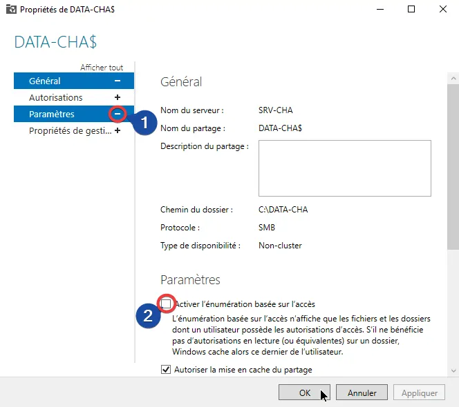 Cochez Activer l'énumération basée sur l'accès